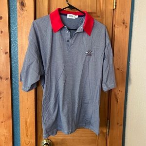 Vintage Red Collar Classic Navy Striped Polo